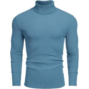 imageCOOFANDY Mens Ribbed Turtleneck Sweater Casual Basic Long Sleeve Knitted Pullover SweaterDark Blue