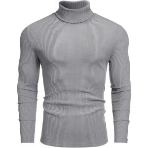 imageCOOFANDY Mens Ribbed Turtleneck Sweater Casual Basic Long Sleeve Knitted Pullover SweaterGray