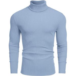 imageCOOFANDY Mens Ribbed Turtleneck Sweater Casual Basic Long Sleeve Knitted Pullover SweaterLight Blue