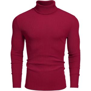 imageCOOFANDY Mens Ribbed Turtleneck Sweater Casual Basic Long Sleeve Knitted Pullover SweaterWine Red