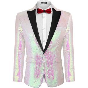 imageCOOFANDY Mens Sequin Blazer Tuxedo Party Prom Wedding Tuxedo One Button JacketPink