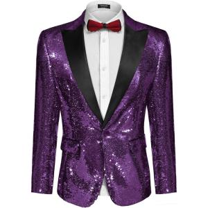 imageCOOFANDY Mens Sequin Blazer Tuxedo Party Prom Wedding Tuxedo One Button JacketPurple