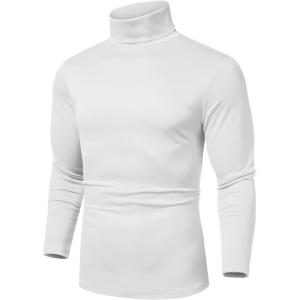 imageCOOFANDY Mens Slim Fit Basic Turtleneck Long Sleeve Lightweight Pullover Sweaters Casual Knitted TopsAll White