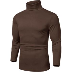 imageCOOFANDY Mens Slim Fit Basic Turtleneck Long Sleeve Lightweight Pullover Sweaters Casual Knitted TopsBrown