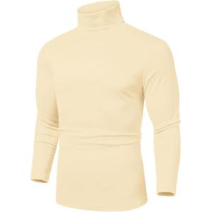 imageCOOFANDY Mens Slim Fit Basic Turtleneck Long Sleeve Lightweight Pullover Sweaters Casual Knitted TopsCream Beige