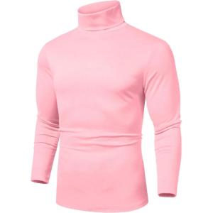 imageCOOFANDY Mens Slim Fit Basic Turtleneck Long Sleeve Lightweight Pullover Sweaters Casual Knitted TopsPink