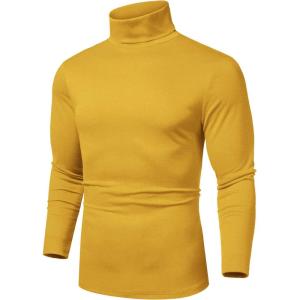 imageCOOFANDY Mens Slim Fit Basic Turtleneck Long Sleeve Lightweight Pullover Sweaters Casual Knitted TopsYellow