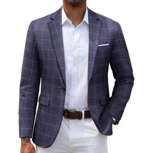 imageCOOFANDY Mens Slim Fit Casual Blazers Lightweight Sport Coats One Button Suit JacketsDark Blue  Plaid Blazer
