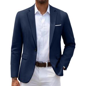 imageCOOFANDY Mens Slim Fit Casual Blazers Lightweight Sport Coats One Button Suit JacketsDark Blue