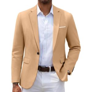 imageCOOFANDY Mens Slim Fit Casual Blazers Lightweight Sport Coats One Button Suit JacketsLight Khaki