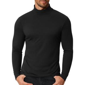 imageCOOFANDY Mens Slim Fit Mock Turtleneck T Shirt Casual Basic Knitted Long Sleeve Pullover SweaterBlack
