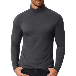 imageCOOFANDY Mens Slim Fit Mock Turtleneck T Shirt Casual Basic Knitted Long Sleeve Pullover SweaterDark Grey