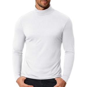 imageCOOFANDY Mens Slim Fit Mock Turtleneck T Shirt Casual Basic Knitted Long Sleeve Pullover SweaterWhite