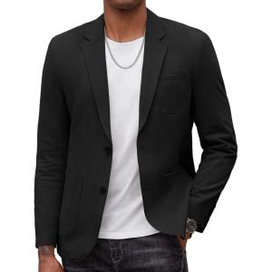 imageCOOFANDY Mens Smart Wash Blazer Regular Fit Cotton Sport Coat Casual Suit JacketBlack