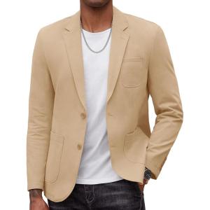 imageCOOFANDY Mens Smart Wash Blazer Regular Fit Cotton Sport Coat Casual Suit JacketKhaki