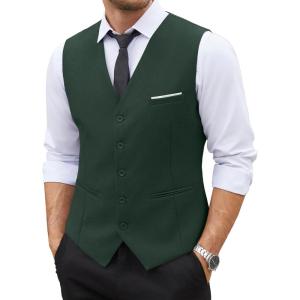 imageCOOFANDY Mens Suit Vest Slim Fit Business Formal Waistcoat Casual Dress VestGreen