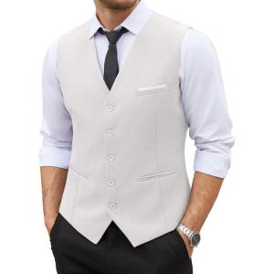 imageCOOFANDY Mens Suit Vest Slim Fit Business Formal Waistcoat Casual Dress VestWhite