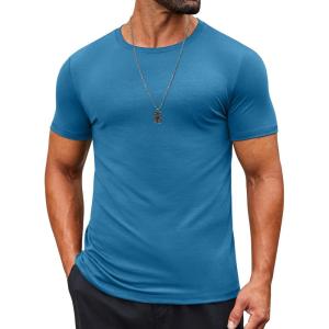 imageCOOFANDY Mens T Shirt Short Sleeve Crew Neck TShirts Casual Summer Classic Basic TeesLake Blue