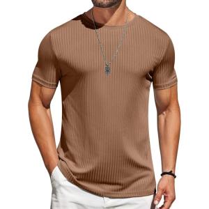 imageCOOFANDY Mens TShirts Short Sleeve Plain Tshirts Casual Crew Neck Basic T Shirt Soft Cooling Fitted Stretch Tee ShirtsBrown