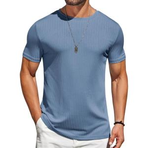 imageCOOFANDY Mens TShirts Short Sleeve Plain Tshirts Casual Crew Neck Basic T Shirt Soft Cooling Fitted Stretch Tee ShirtsDeep Blue