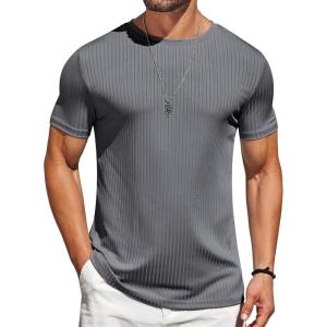 imageCOOFANDY Mens TShirts Short Sleeve Plain Tshirts Casual Crew Neck Basic T Shirt Soft Cooling Fitted Stretch Tee ShirtsDeep Grey