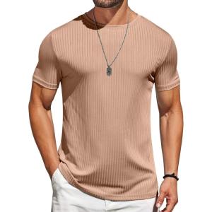 imageCOOFANDY Mens TShirts Short Sleeve Plain Tshirts Casual Crew Neck Basic T Shirt Soft Cooling Fitted Stretch Tee ShirtsKhaki