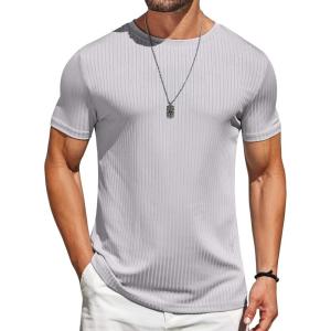 imageCOOFANDY Mens TShirts Short Sleeve Plain Tshirts Casual Crew Neck Basic T Shirt Soft Cooling Fitted Stretch Tee ShirtsLight Grey