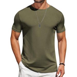 imageCOOFANDY Mens TShirts Short Sleeve Plain Tshirts Casual Crew Neck Basic T Shirt Soft Cooling Fitted Stretch Tee ShirtsOlive Green