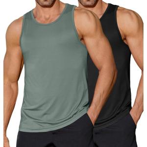imageCOOFANDY Mens Tank Top UPF 50 Quick Dry Sleeveless Shirts Summer Workout Muscle T Shirt Cool Swim Beach TopBlackDark Army Green