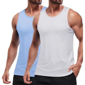 imageCOOFANDY Mens Tank Top UPF 50 Quick Dry Sleeveless Shirts Summer Workout Muscle T Shirt Cool Swim Beach TopWhiteLight Blue