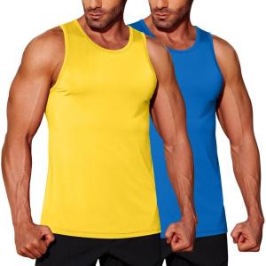 imageCOOFANDY Mens Tank Top UPF 50 Quick Dry Sleeveless Shirts Summer Workout Muscle T Shirt Cool Swim Beach TopYellowBlue