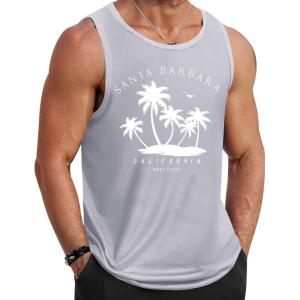 imageCOOFANDY Mens Tank Tops Beach Summer Sleeveless Graphic T Shirts Palm Tree Vacation Quick Dry Muscle TankGraycoconut