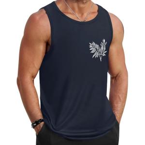 imageCOOFANDY Mens Tank Tops Beach Summer Sleeveless Graphic T Shirts Palm Tree Vacation Quick Dry Muscle TankNavy Blue