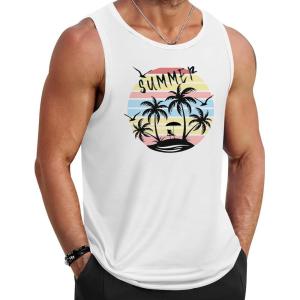 imageCOOFANDY Mens Tank Tops Beach Summer Sleeveless Graphic T Shirts Palm Tree Vacation Quick Dry Muscle TankWhitesummer Coconut