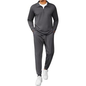 imageCOOFANDY Mens Tracksuit 2 Piece Quarter Zip Polo Athletic Sweatsuits Casual Running Jogging Sport Suit SetsDark Gray