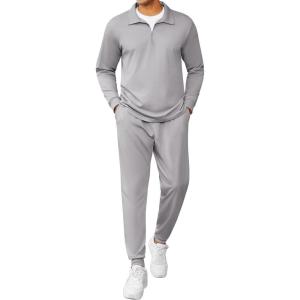 imageCOOFANDY Mens Tracksuit 2 Piece Quarter Zip Polo Athletic Sweatsuits Casual Running Jogging Sport Suit SetsGrey