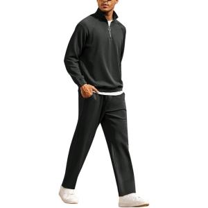 imageCOOFANDY Mens Tracksuit 2 Piece Relaxed Fit Halfzip Sweatsuits Athletic Running Jogging Suit SetsBlack