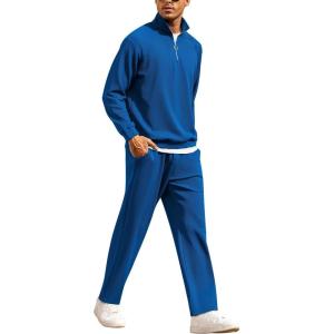 imageCOOFANDY Mens Tracksuit 2 Piece Relaxed Fit Halfzip Sweatsuits Athletic Running Jogging Suit SetsBlue