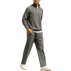 imageCOOFANDY Mens Tracksuit 2 Piece Relaxed Fit Halfzip Sweatsuits Athletic Running Jogging Suit SetsGray