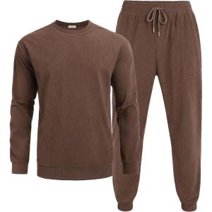 imageCOOFANDY Mens Tracksuit 2 Piece Sweatsuit Set Long Sleeve Pullover Athletic Suit For Sports Casual Fitness JoggingBrown