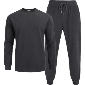 imageCOOFANDY Mens Tracksuit 2 Piece Sweatsuit Set Long Sleeve Pullover Athletic Suit For Sports Casual Fitness JoggingDark Grey