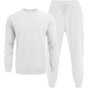 imageCOOFANDY Mens Tracksuit 2 Piece Sweatsuit Set Long Sleeve Pullover Athletic Suit For Sports Casual Fitness JoggingWhite