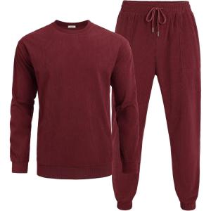 imageCOOFANDY Mens Tracksuit 2 Piece Sweatsuit Set Long Sleeve Pullover Athletic Suit For Sports Casual Fitness JoggingWine Red