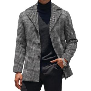 imageCOOFANDY Mens Trench Coat Notched Collar Single Breasted Peacoat Winter Overcoat With PocketsBlack Plaid