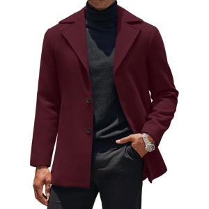 imageCOOFANDY Mens Trench Coat Notched Collar Single Breasted Peacoat Winter Overcoat With PocketsBurgundy Red