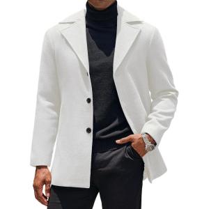 imageCOOFANDY Mens Trench Coat Notched Collar Single Breasted Peacoat Winter Overcoat With PocketsWhite