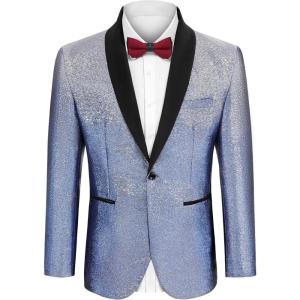 imageCOOFANDY Mens Tuxedo Jacket Slim Fit Shawl Lapel Blazer One Button Suit Jackets for Party Prom Wedding DinnerShiny Navy Blue