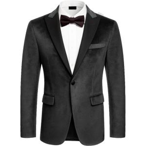imageCOOFANDY Mens Tuxedo Jacket Slim Fit Velvet Blazer One Button Suit Jacket for Wedding Prom PartyBlack