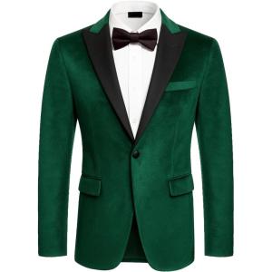 imageCOOFANDY Mens Tuxedo Jacket Slim Fit Velvet Blazer One Button Suit Jacket for Wedding Prom PartyGreen