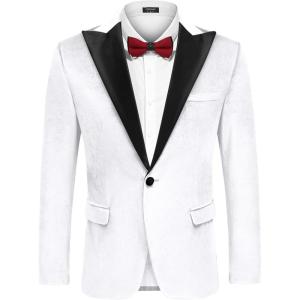 imageCOOFANDY Mens Tuxedo Jacket Slim Fit Velvet Blazer One Button Suit Jacket for Wedding Prom PartyWhite
